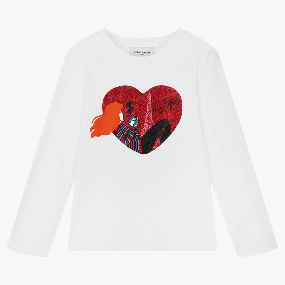Sonia Rykiel Paris - Girls White Cotton Paris Heart Top | Childrensalon