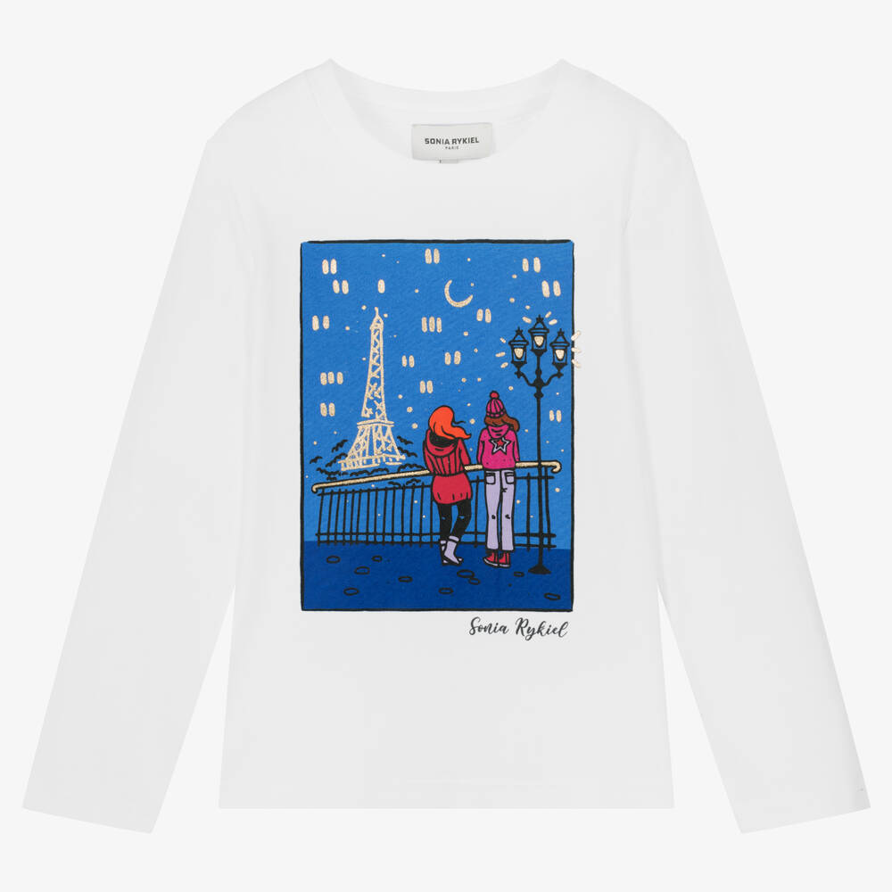 Sonia Rykiel Paris - Girls White Cotton Paris Top | Childrensalon