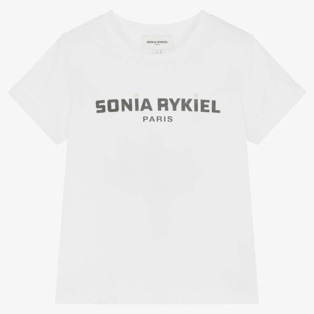 Sonia Rykiel Paris - تيشيرت قطن جيرسي لون أبيض للبنات | Childrensalon