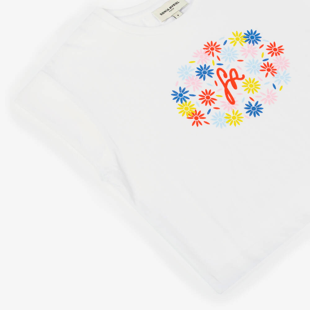 Sonia Rykiel Paris-Girls White Floral Cotton Tee | Childrensalon Outlet