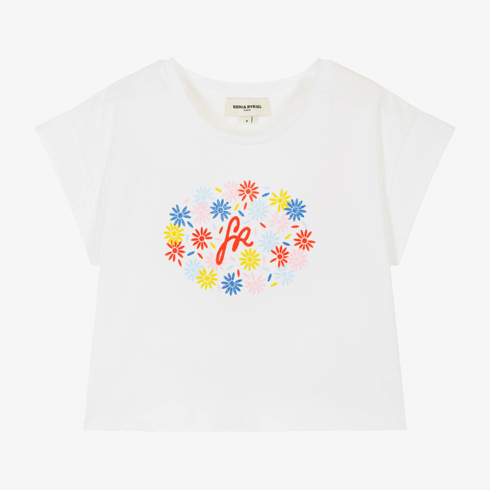 Sonia Rykiel Paris-Girls White Floral Cotton Tee | Childrensalon Outlet