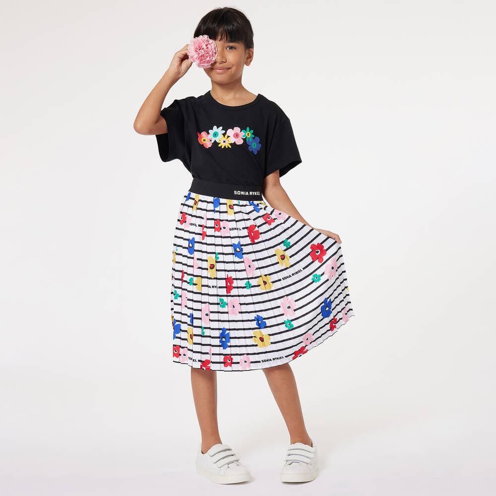 Sonia Rykiel Paris-Girls White Floral Pleated Skirt | Childrensalon Outlet