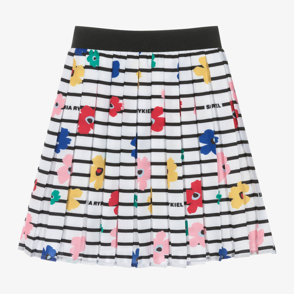 Sonia Rykiel Paris-Girls White Floral Pleated Skirt | Childrensalon Outlet