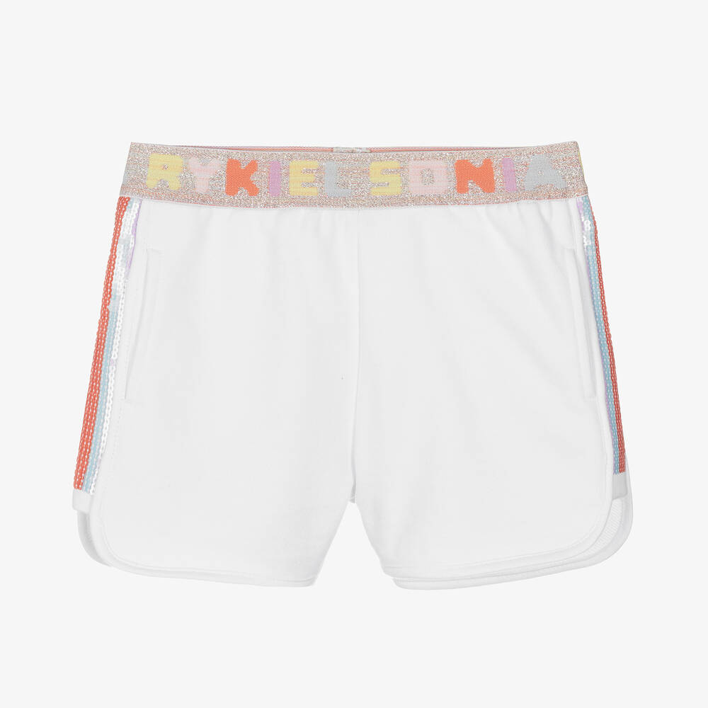 Sonia Rykiel Paris-Girls White Sparkly Sequin Cotton Shorts  | Childrensalon Outlet
