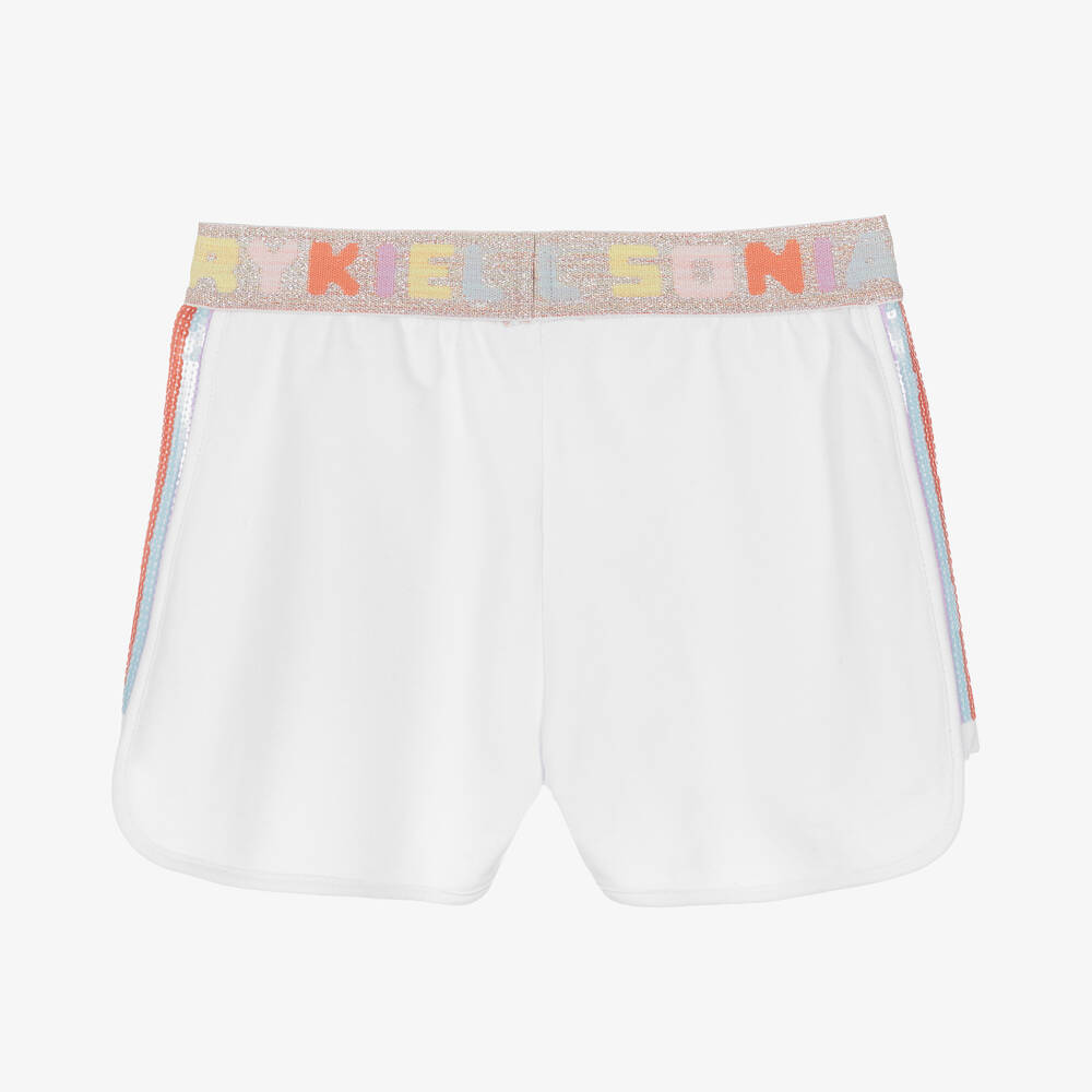 Sonia Rykiel Paris-شورت قطن لون أبيض مزين بترتر للبنات | Childrensalon Outlet