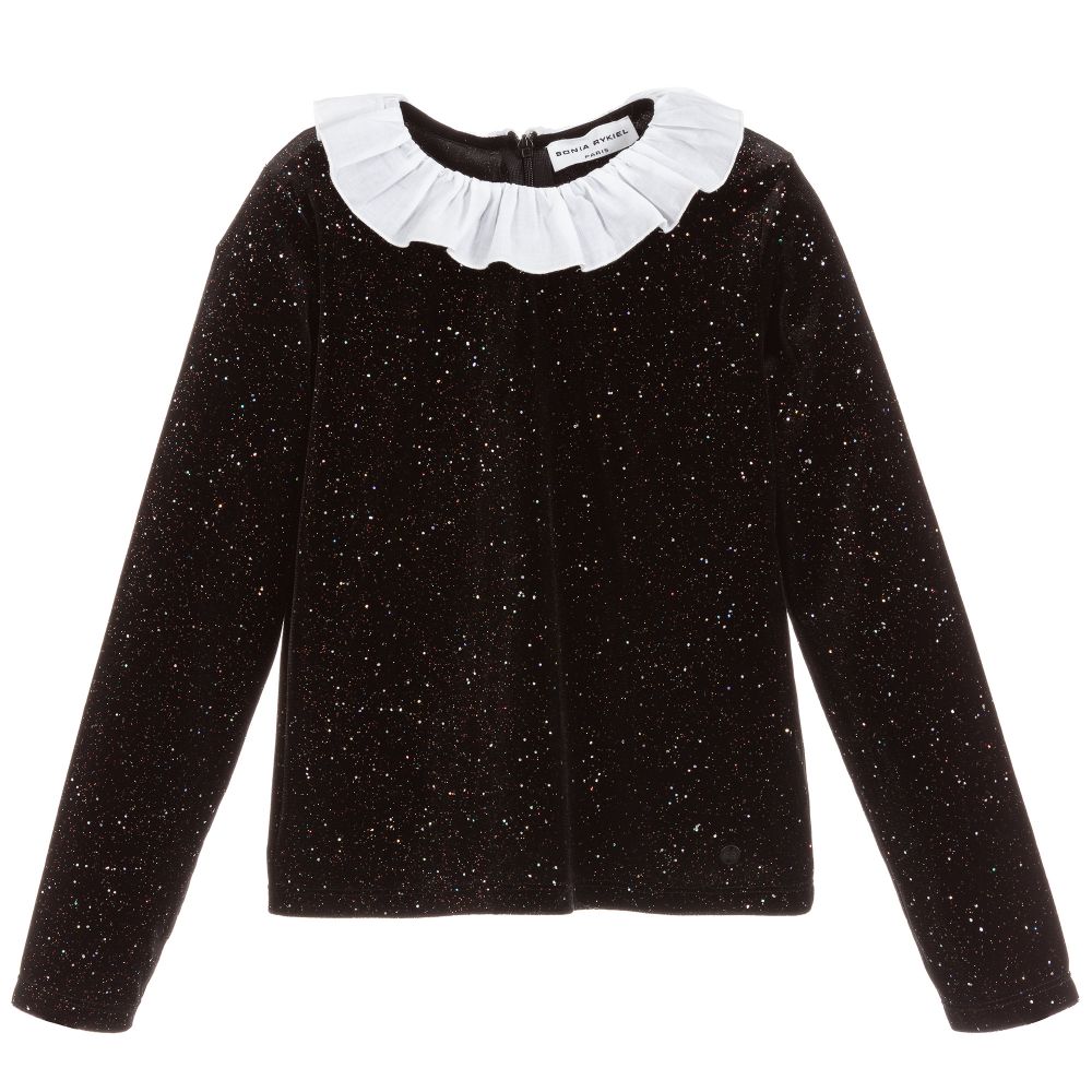 Sonia Rykiel Paris - Glittery Black Velour Top | Childrensalon