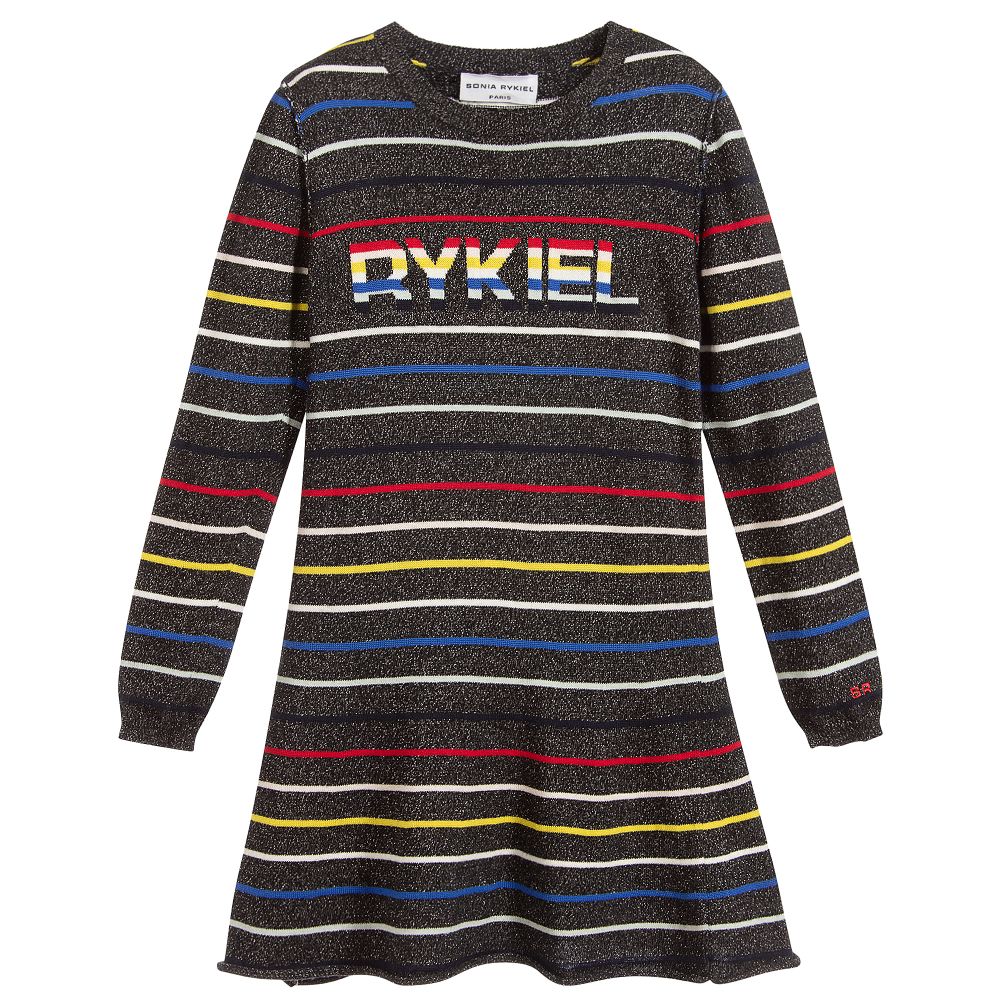 Sonia Rykiel Paris - فستان محبوك لون رمادي برّاق مقلم | Childrensalon