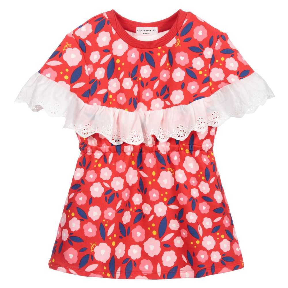 Sonia Rykiel Paris - Красное платье в цветочек из хлопкового джерси  | Childrensalon