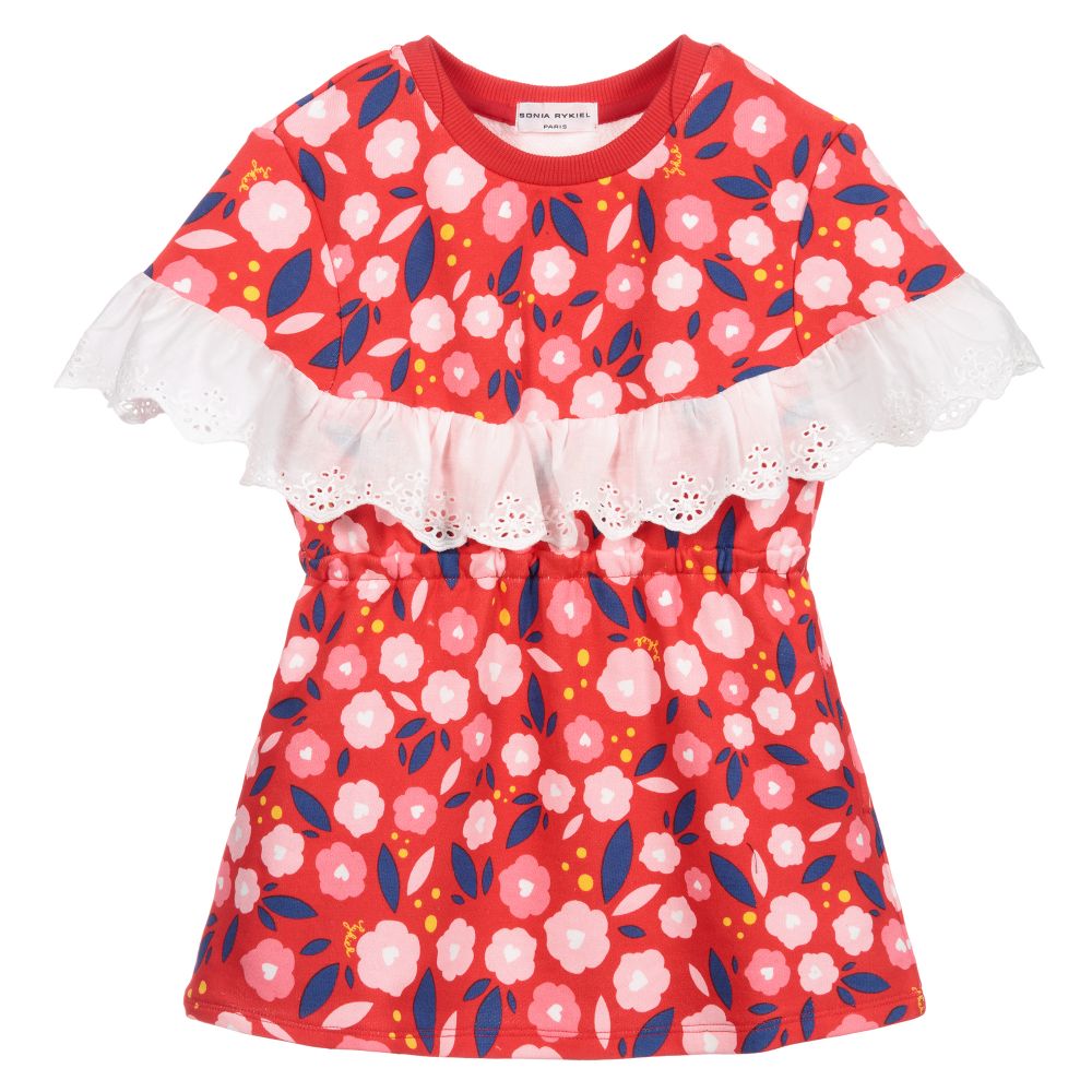 Sonia Rykiel Paris - Rotes, geblümtes Baumwolljersey-Kleid | Childrensalon