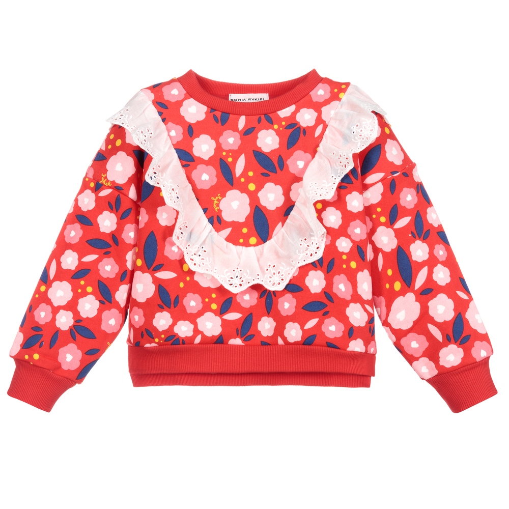 Sonia Rykiel Paris - Red Floral Cotton Sweatshirt | Childrensalon