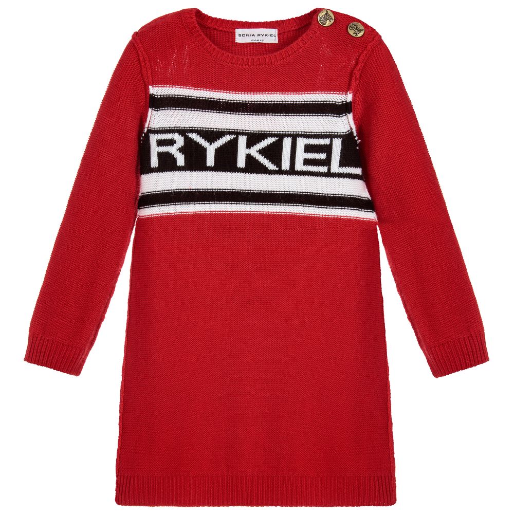 Sonia Rykiel Paris - فستان صوف و فيسكوز محبوك لون أحمر | Childrensalon