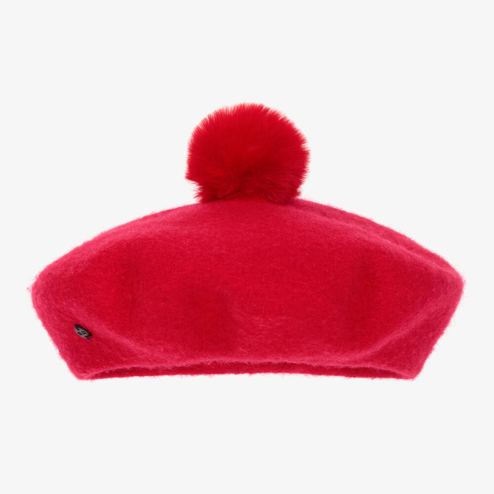 Sonia Rykiel Paris - Rote Woll-Baskenmütze mit Bommel | Childrensalon