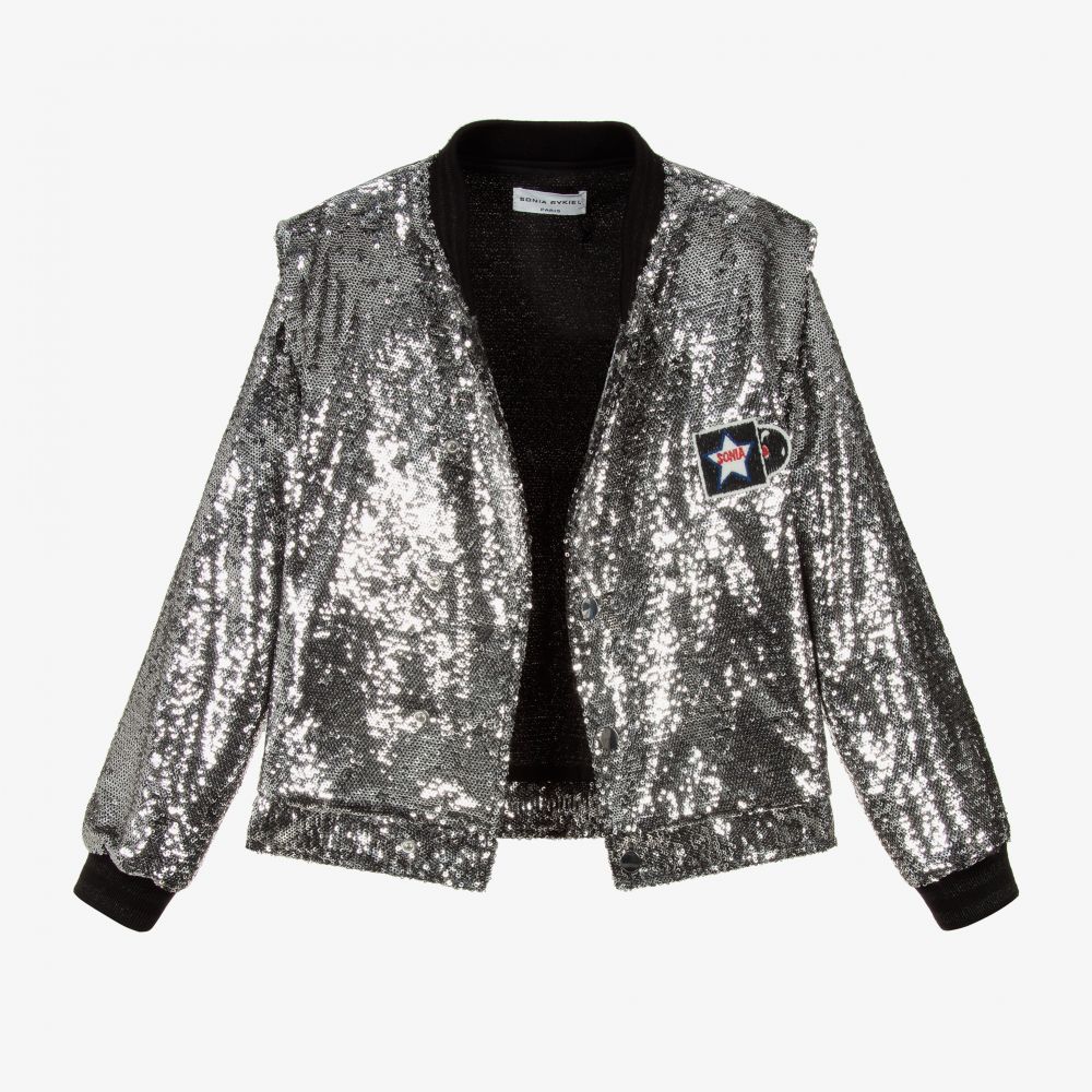 Sonia Rykiel Paris-Серебристая куртка-бомбер с пайетками | Childrensalon Outlet