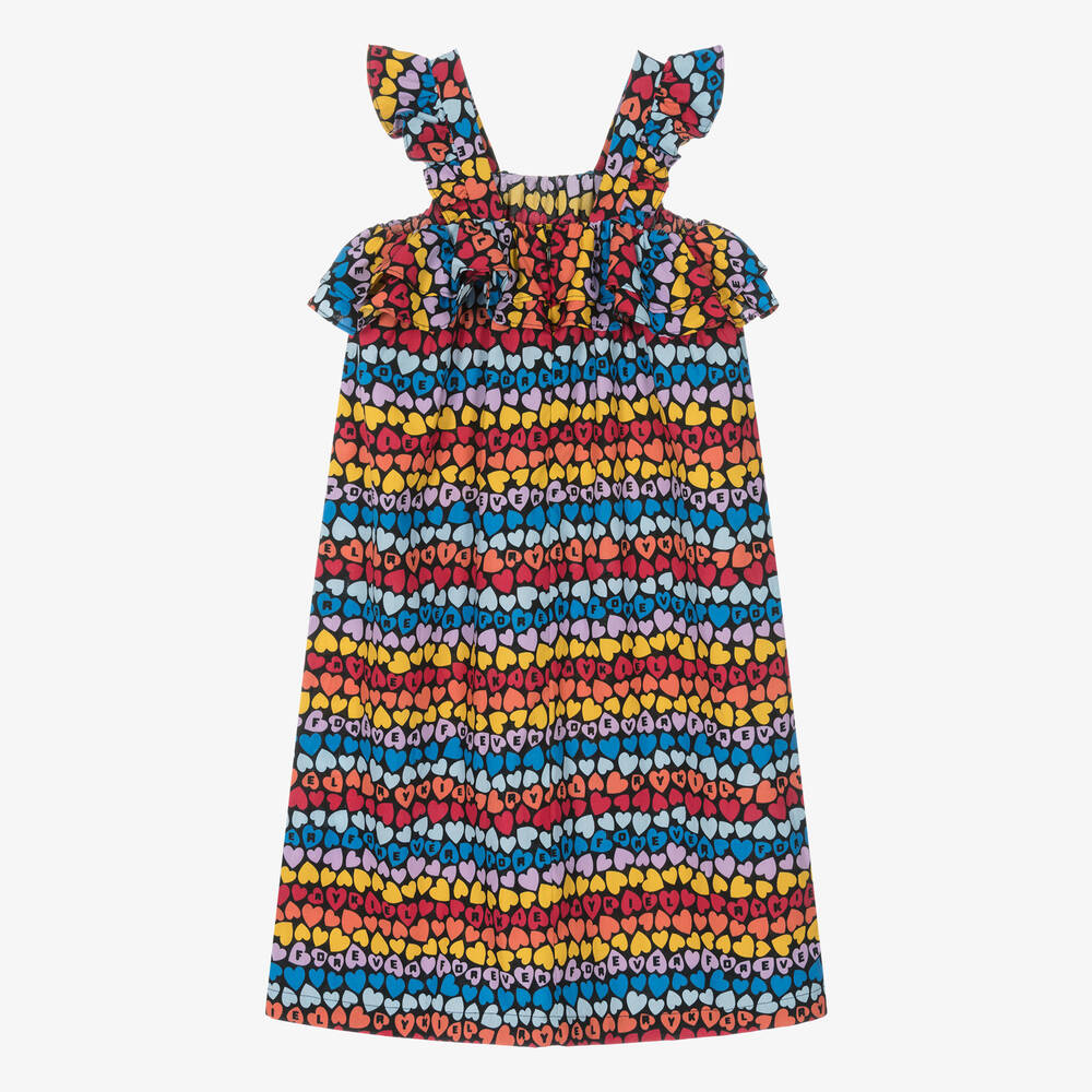 Sonia Rykiel Paris-فستان بطبعة قلوب قطن لون أسود للمراهقات | Childrensalon Outlet