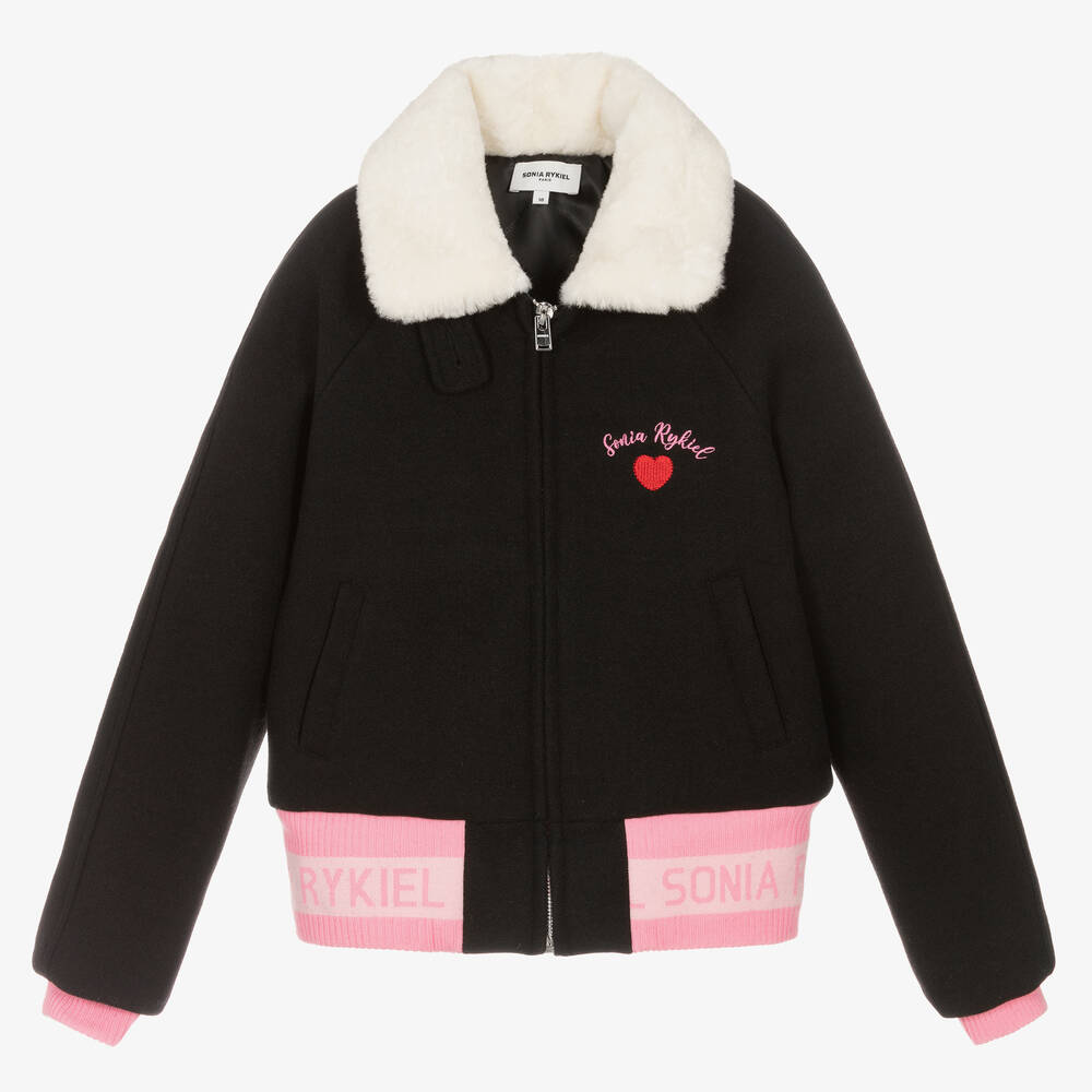 Sonia Rykiel Paris - Черно-розовая куртка-бомбер | Childrensalon
