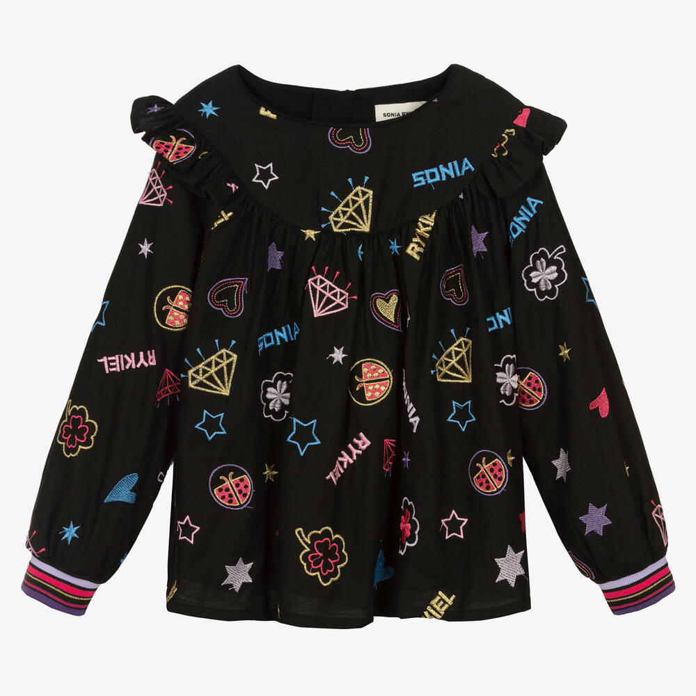 Sonia Rykiel Paris - Черная блузка со звездами и символами | Childrensalon
