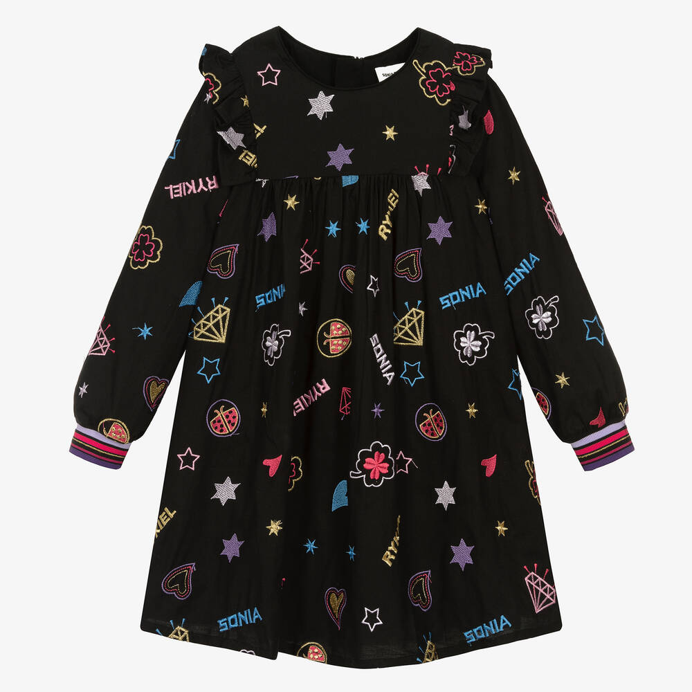 Sonia Rykiel Paris - Черное платье со звездами и символами | Childrensalon