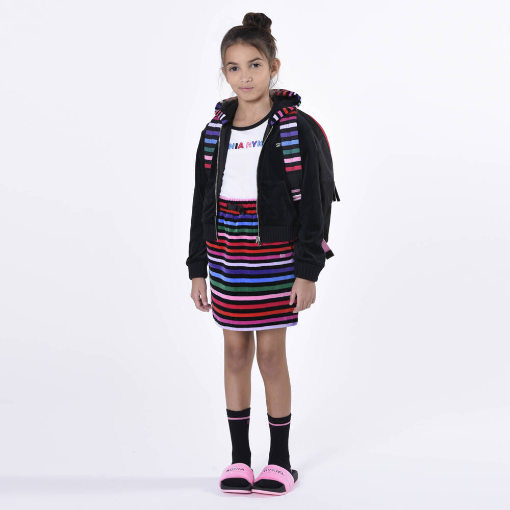 Sonia Rykiel Paris-Teen Girls Black Striped Velour Skirt | Childrensalon Outlet