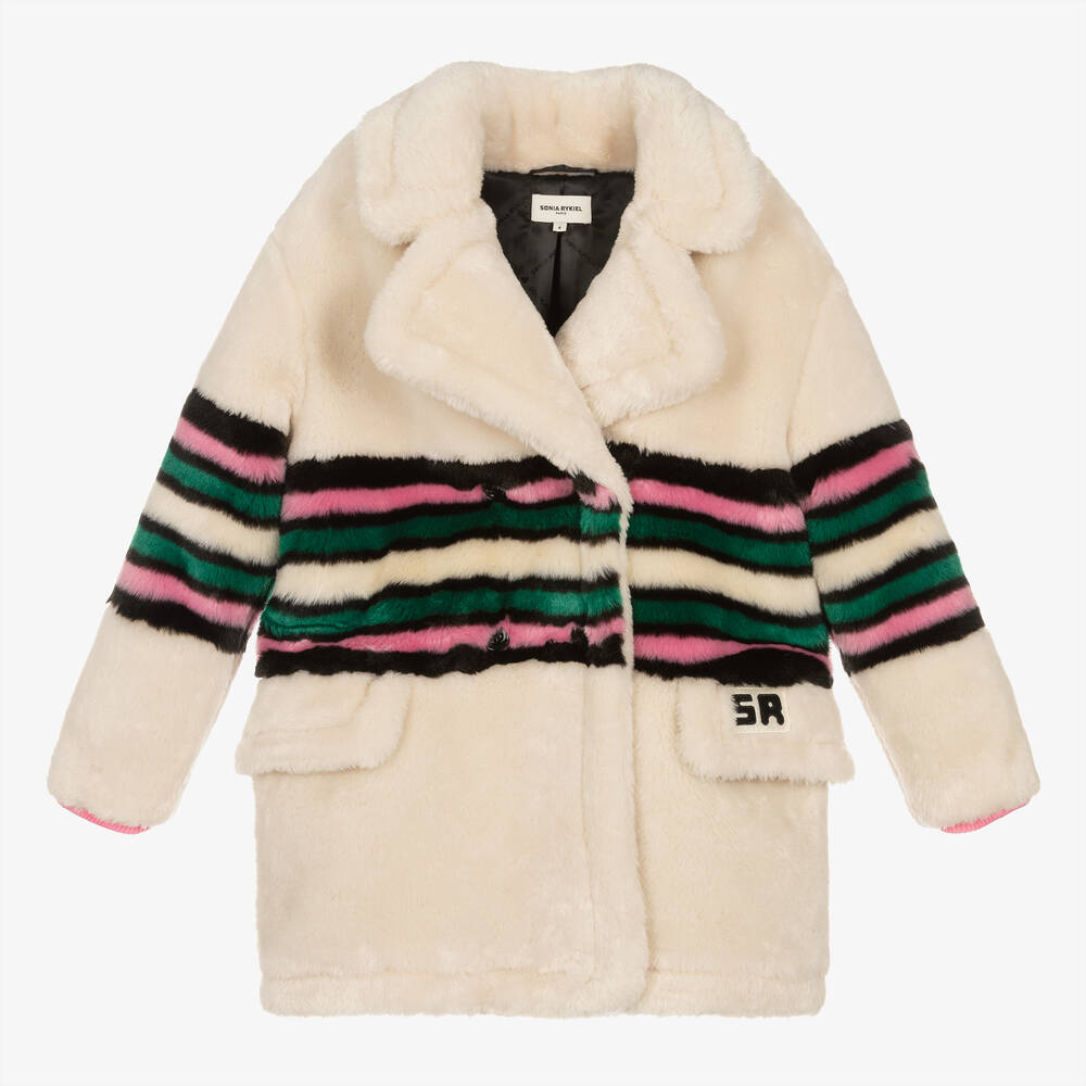 Sonia Rykiel Paris - Manteau ivoire en fausse fourrure ado fille  | Childrensalon