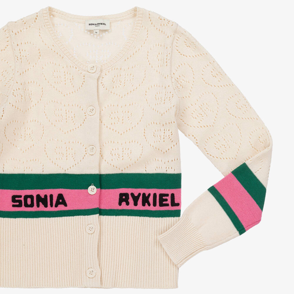 Sonia Rykiel Paris-Teen Girls Ivory Pointelle Knit Cardigan  | Childrensalon Outlet