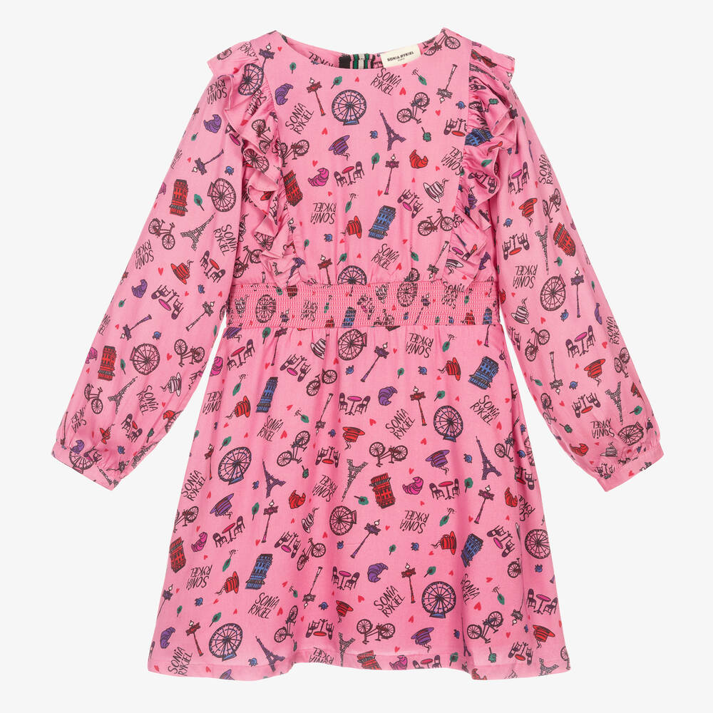 Sonia Rykiel Paris - Розовое платье с парижским принтом | Childrensalon