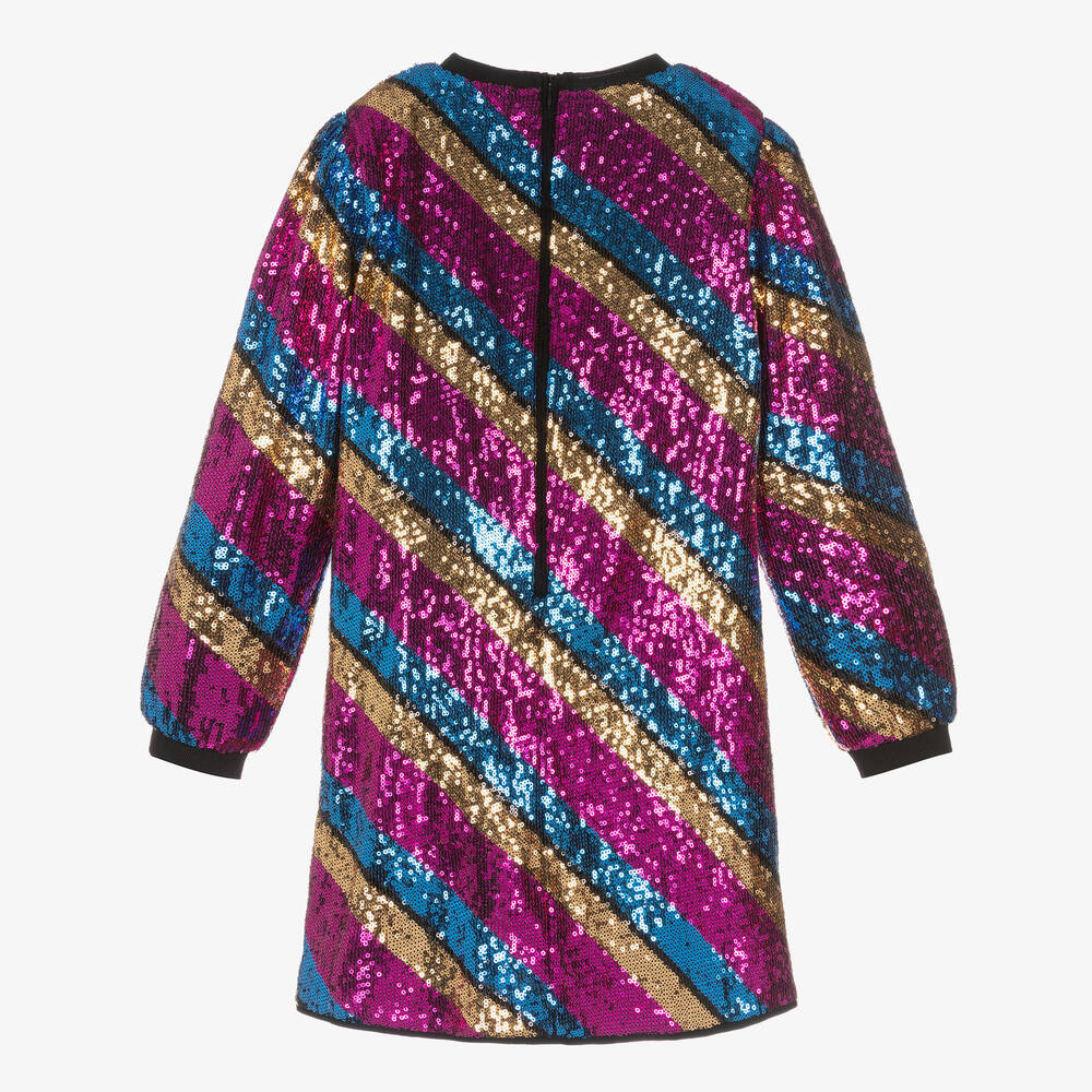 Sonia Rykiel Paris-فستان مزين بترتر لون زهري وذهبي تينز بناتي | Childrensalon Outlet