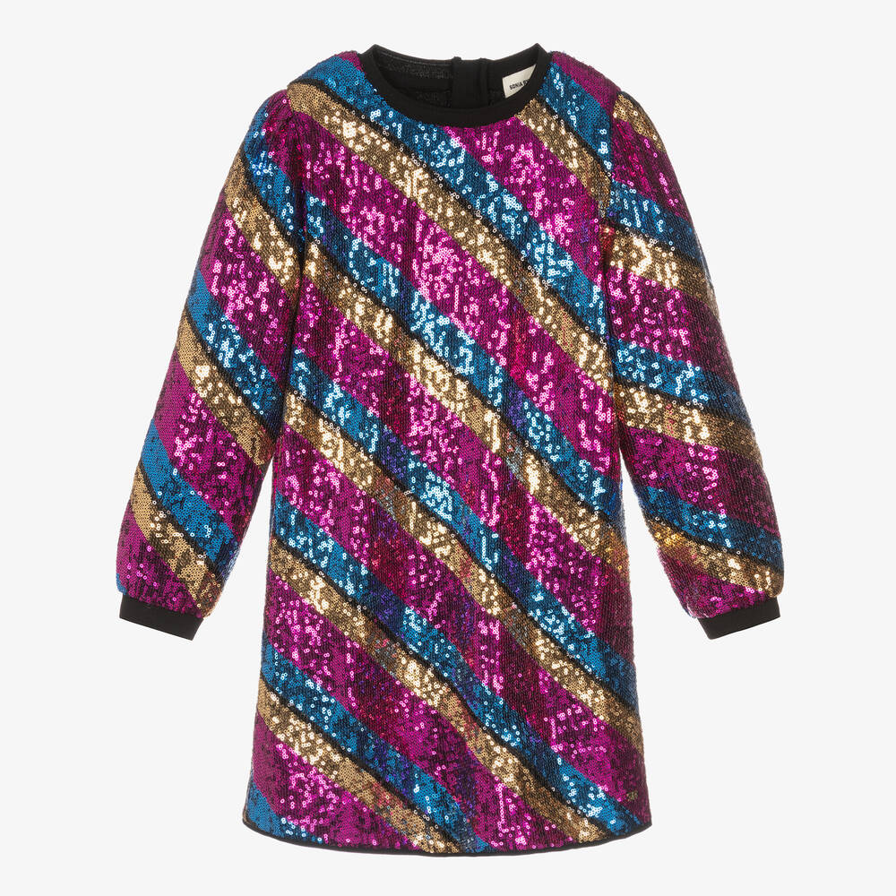 Sonia Rykiel Paris - فستان مزين بترتر لون زهري وذهبي تينز بناتي | Childrensalon