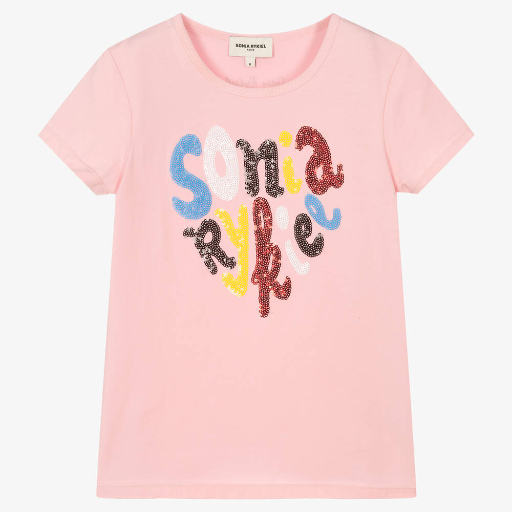Sonia Rykiel Paris - Розовая футболка с логотипом из пайеток | Childrensalon