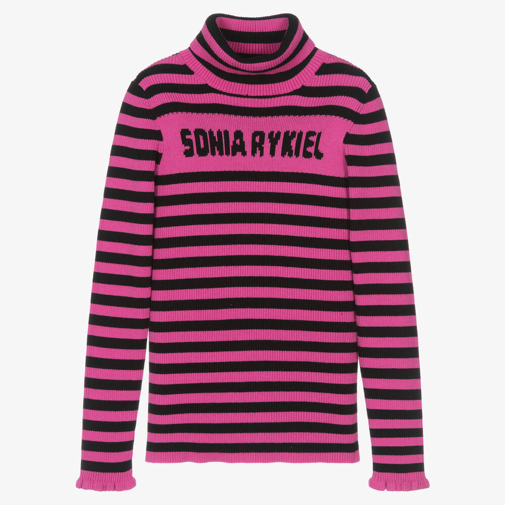 Sonia Rykiel Paris - Teen Girls Pink Striped Roll Neck Jumper | Childrensalon