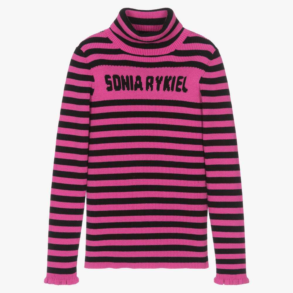 Sonia Rykiel Paris - Pull rose rayé à col roulé ado | Childrensalon