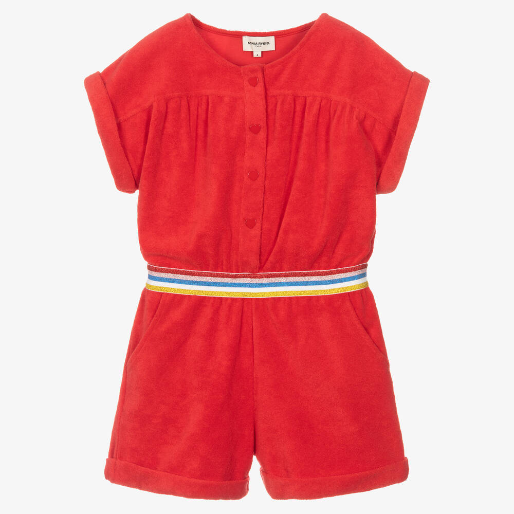 Sonia Rykiel Paris Teen Girls Red Cotton Logo Playsuit