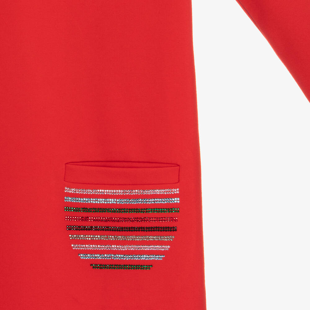 Sonia Rykiel Paris-فستان تينز بناتي جيرسي ميلانو لون أحمر مزين بديامنتي | Childrensalon Outlet