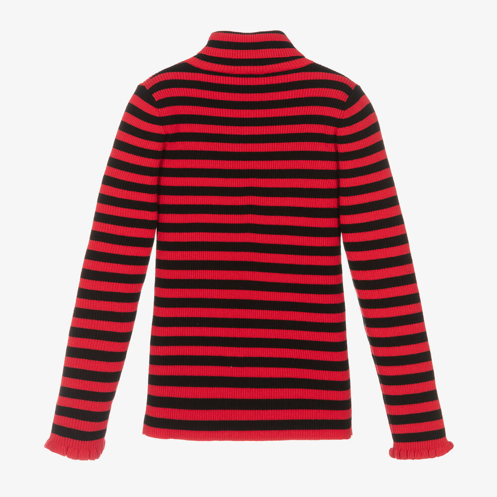 Sonia Rykiel Paris-Teen Girls Red Stripe Cotton Roll Neck Top | Childrensalon Outlet