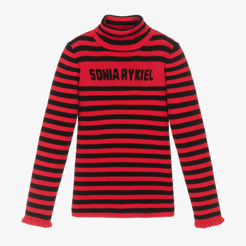 Sonia Rykiel Paris - Teen Girls Red Stripe Cotton Roll Neck Top | Childrensalon