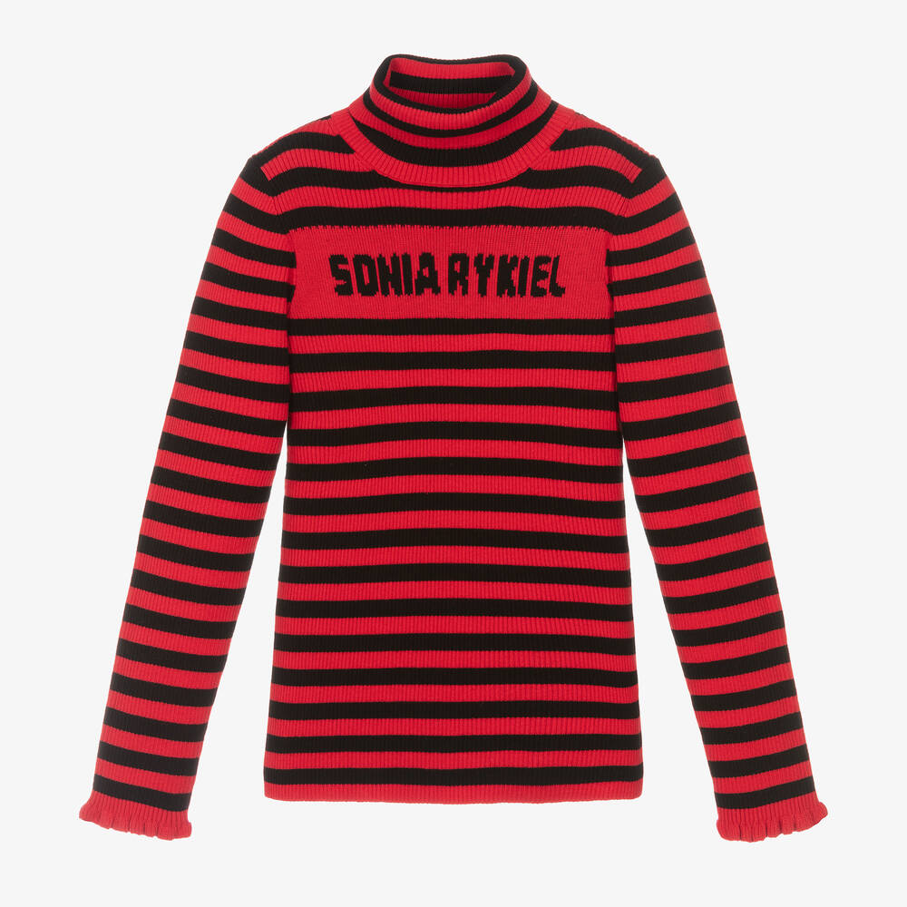 Sonia Rykiel Paris - Roter gestreifter Rollkragenpulli | Childrensalon