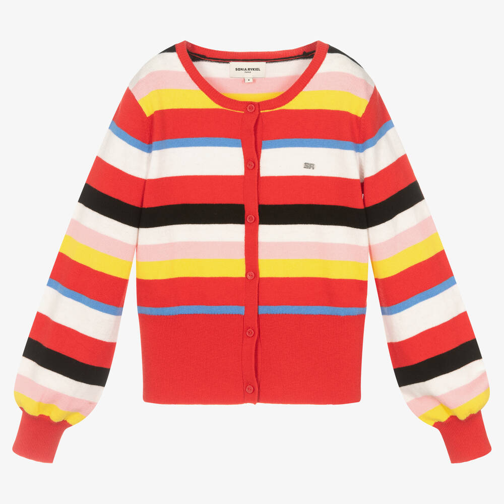 Sonia Rykiel Paris - Cardigan rouge rayé ado fille | Childrensalon