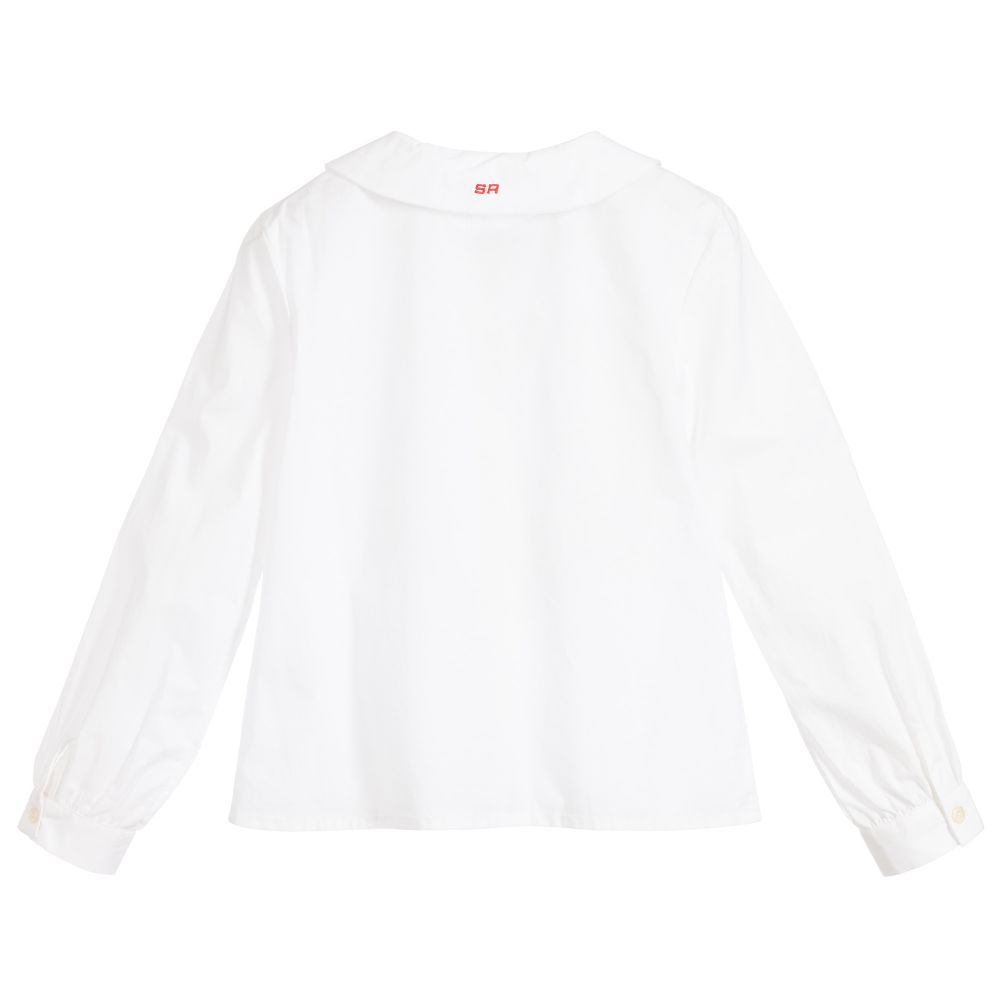 Sonia Rykiel Paris-قميص كشكش قطن بوبلين لون أبيض للبنات | Childrensalon Outlet