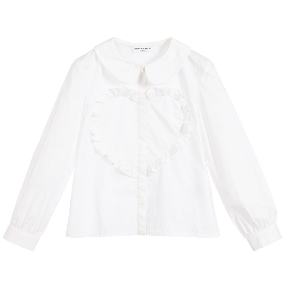 Sonia Rykiel Paris - White Cotton Heart Frill Shirt | Childrensalon