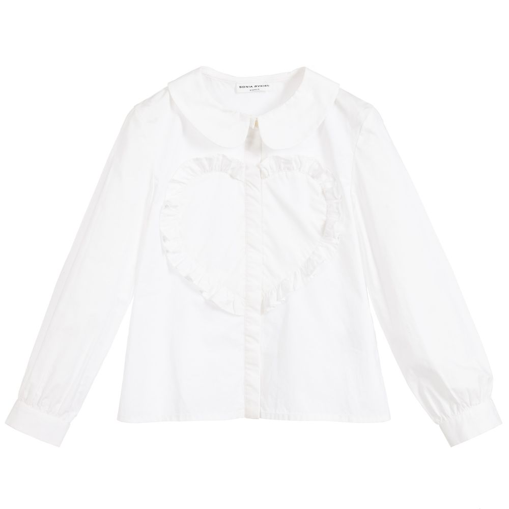 Sonia Rykiel Paris-قميص كشكش قطن بوبلين لون أبيض للبنات | Childrensalon Outlet