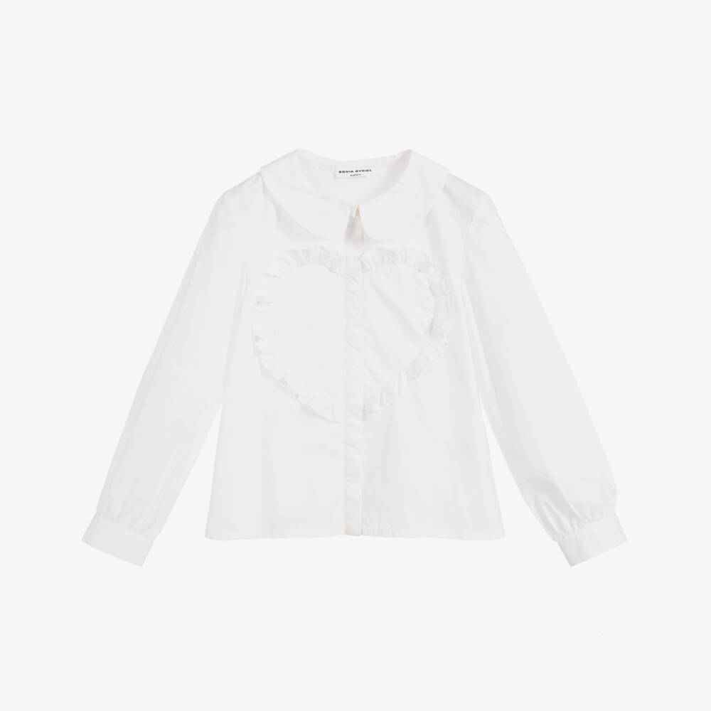 Sonia Rykiel Paris-White Cotton Heart Frill Shirt | Childrensalon Outlet