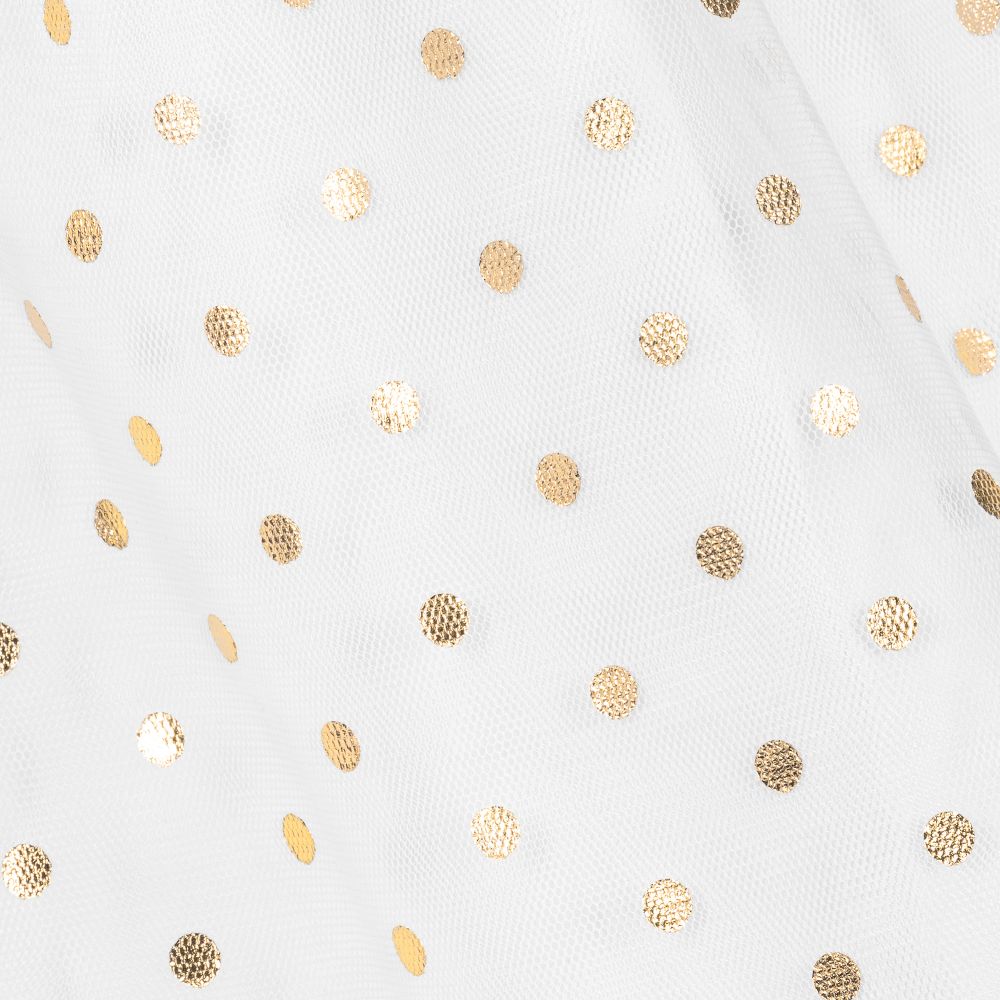 White and gold store polka dot dress