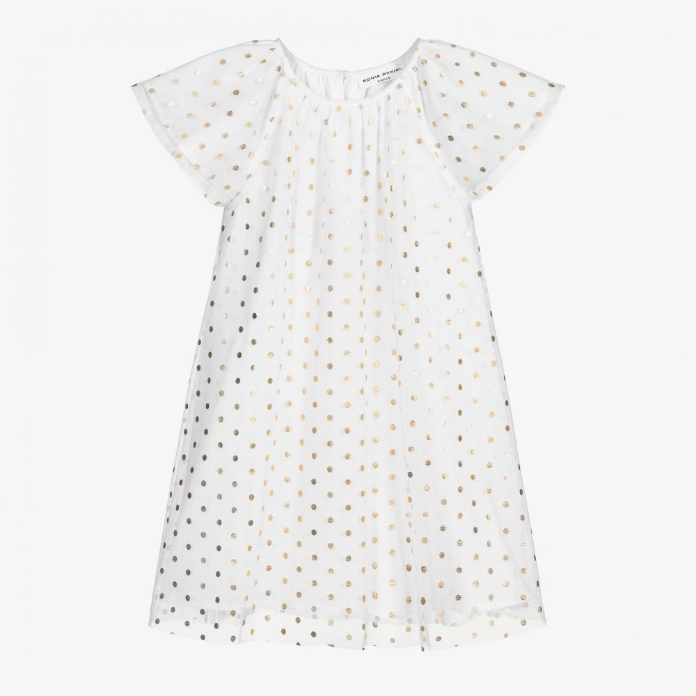 Sonia Rykiel Paris - فستان تول منقط لون أبيض وذهبي | Childrensalon