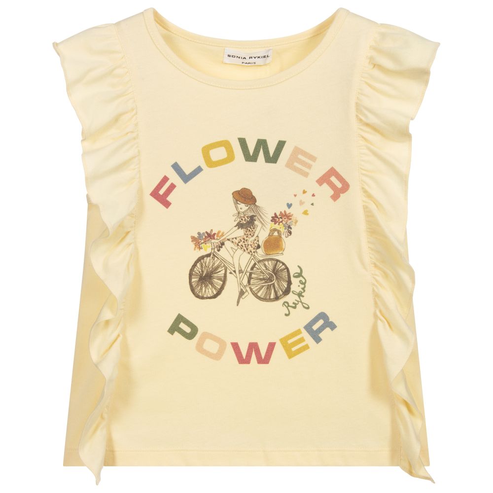 Sonia Rykiel Paris - Желтая хлопковая футболка с рюшами | Childrensalon