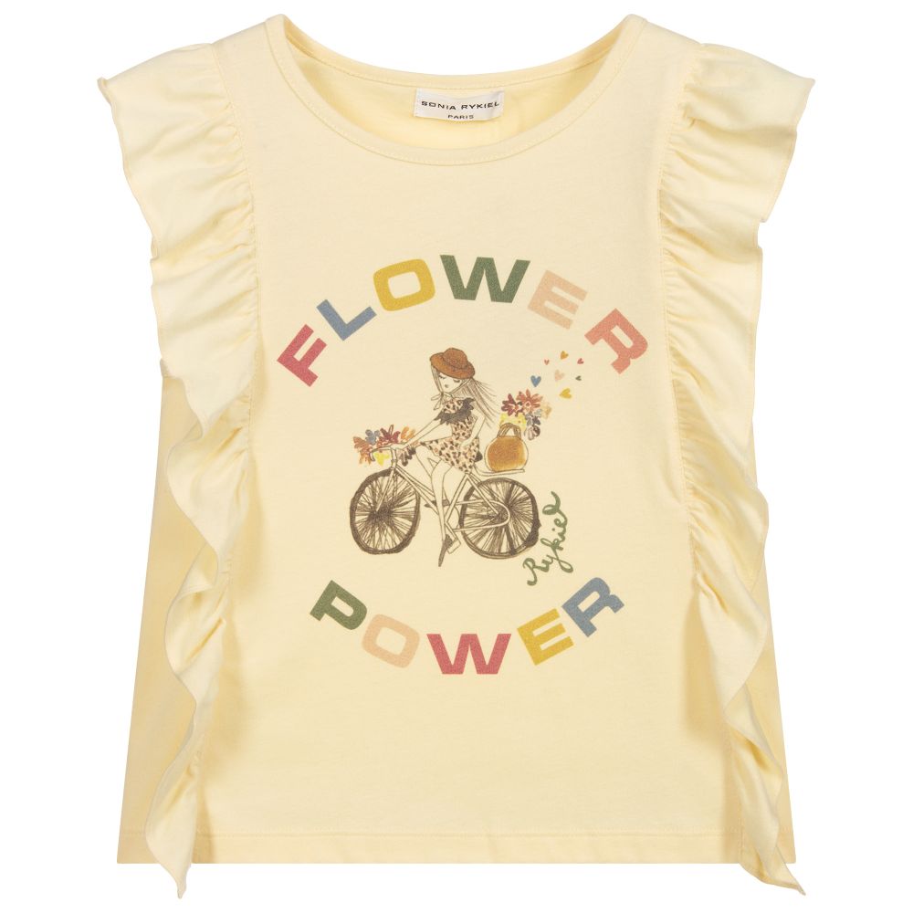 Sonia Rykiel Paris-Yellow Cotton Ruffle T-Shirt | Childrensalon Outlet