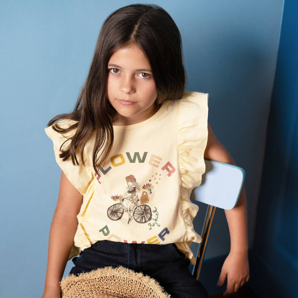 Sonia Rykiel Paris-Yellow Cotton Ruffle T-Shirt | Childrensalon Outlet