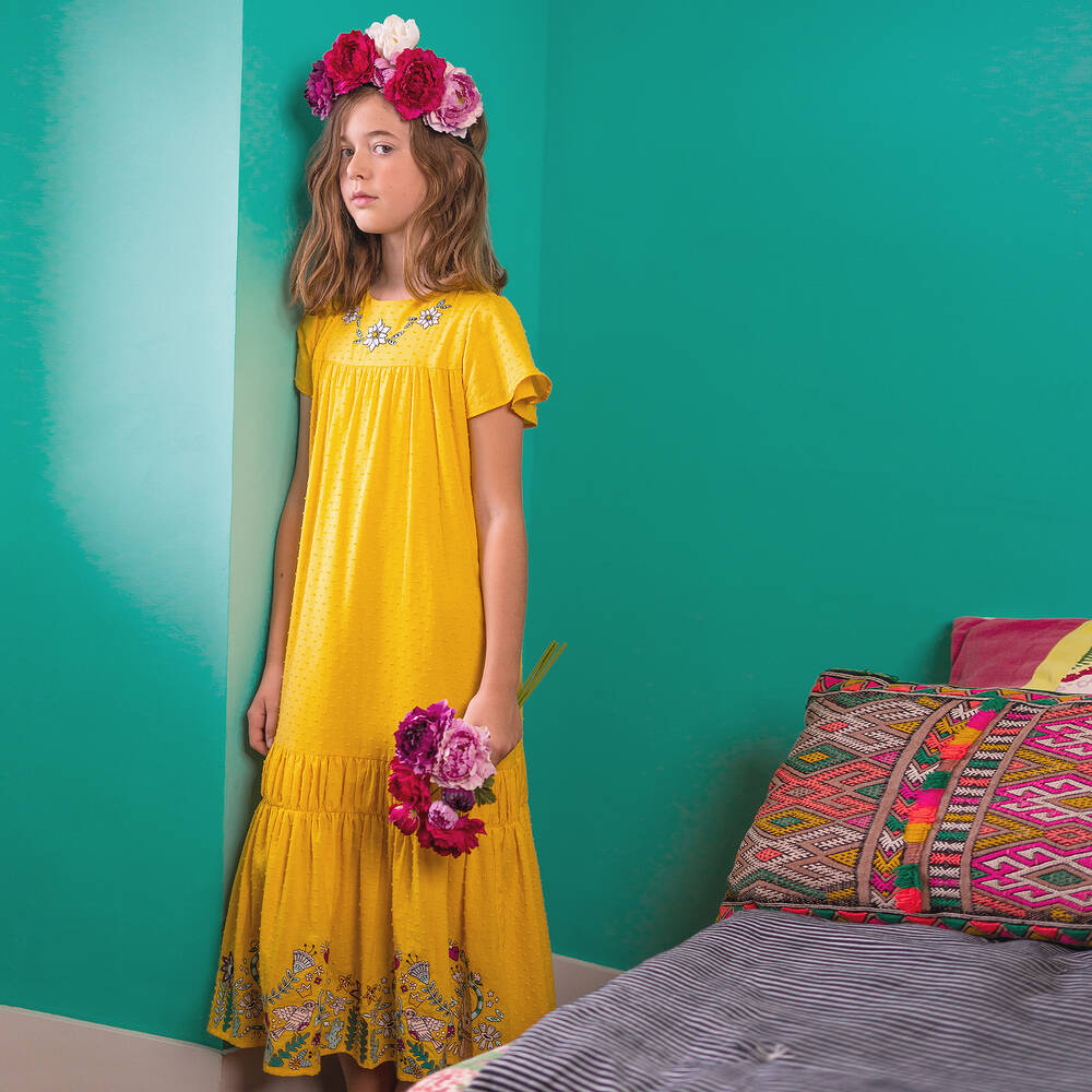 Sonia Rykiel Paris-Yellow Embroidered Dress | Childrensalon Outlet