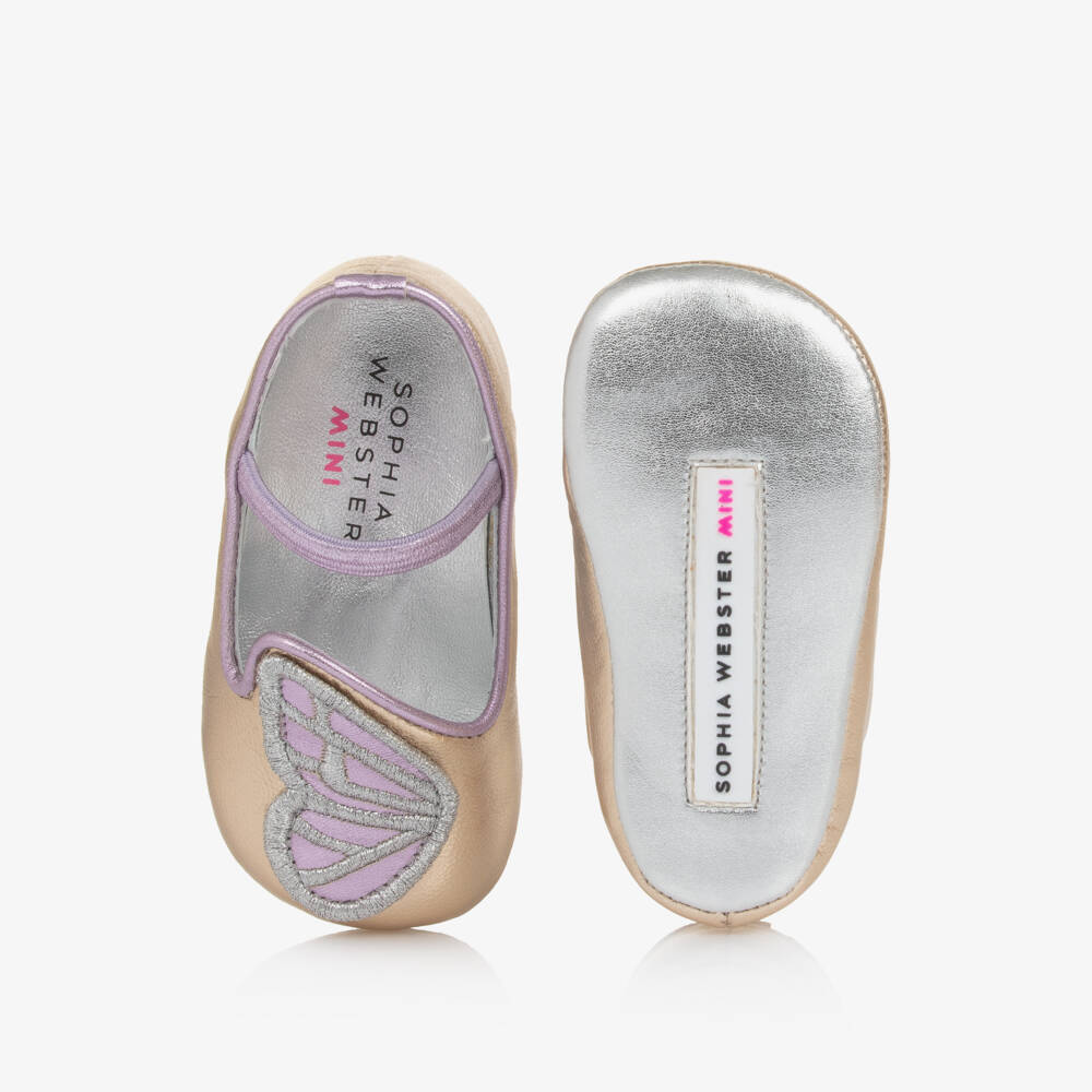 Sophia Webster Mini-Baby Girls Metallic Gold & Purple Leather Pre-Walker Shoes | Childrensalon Outlet