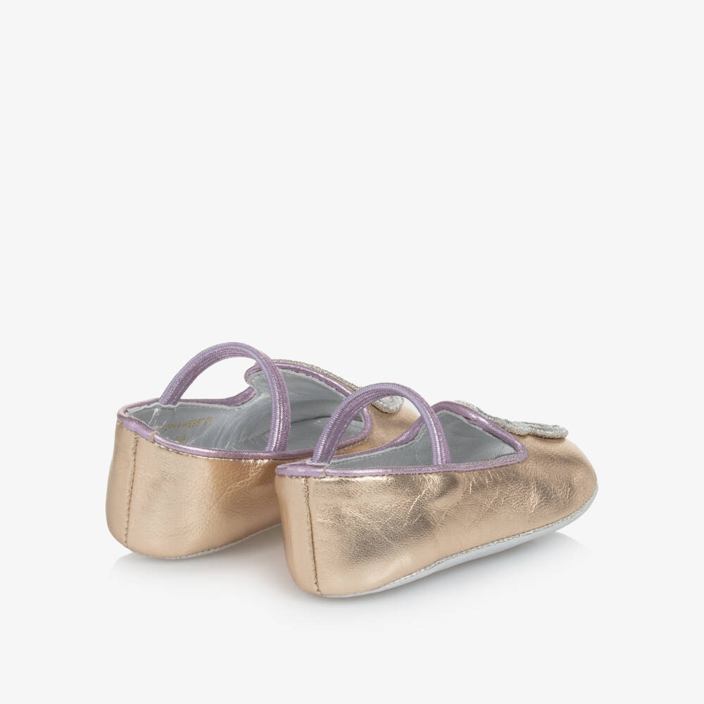Sophia Webster Mini-Baby Girls Metallic Gold & Purple Leather Pre-Walker Shoes | Childrensalon Outlet