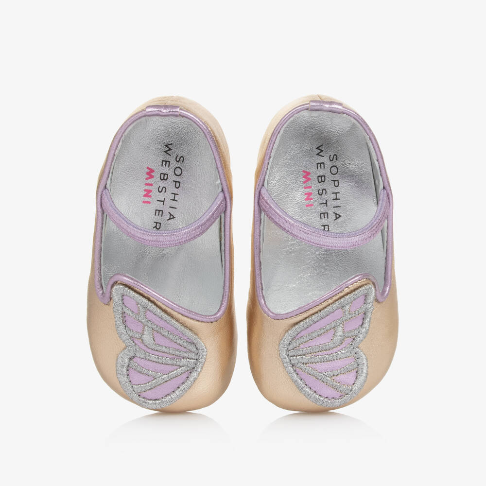 Sophia Webster Mini-Baby Girls Metallic Gold & Purple Leather Pre-Walker Shoes | Childrensalon Outlet