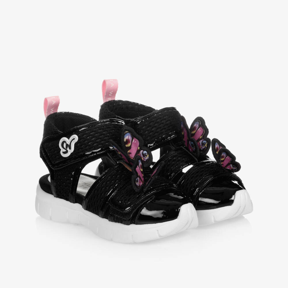 Sophia Webster Mini-Black Butterfly Riva Sandals | Childrensalon Outlet